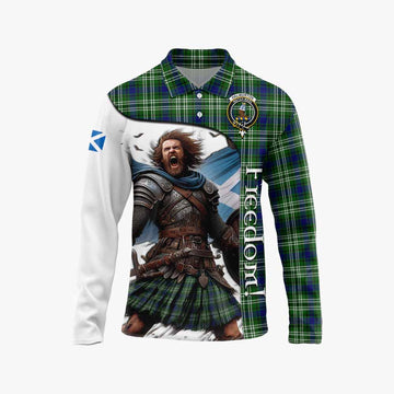 Haliburton Crest Tartan Long Sleeve Polo Shirt Inspired by the Freedom of Scottish Warrior Unisex - Tartan Vibes Clothing