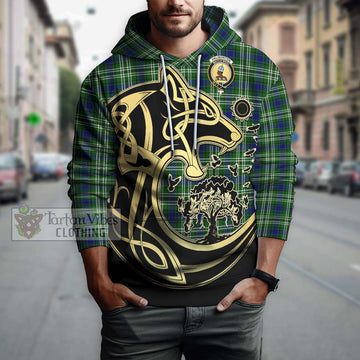 Haliburton Tartan Hoodie with Family Crest Celtic Wolf Style Zip Hoodie - Tartan Vibes Clothing