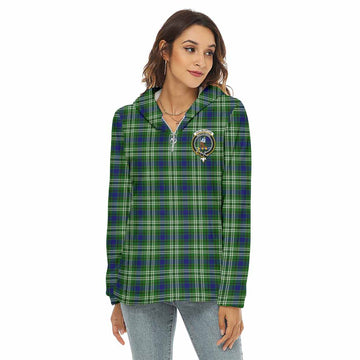 Haliburton Tartan Women's Borg Fleece Hoodie with Half Zip with Family Crest Female - Tartan Vibes Clothing