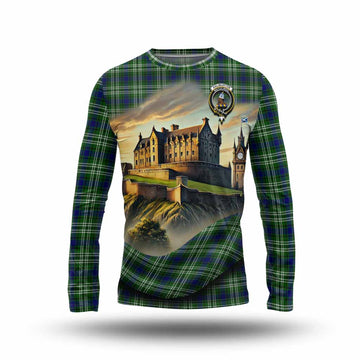 Haliburton Tartan Family Crest Long Sleeve T-Shirt with Scottish Ancient Castle Style Unisex - Tartan Vibes Clothing
