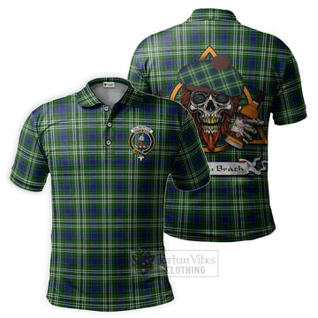Haliburton Tartan Polo Shirt with Family Crest and Bearded Skull Holding Bottles of Whiskey Kid - Tartan Vibes Clothing
