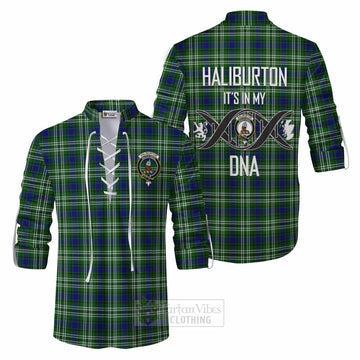 Haliburton Tartan Ghillie Kilt Shirt with Family Crest DNA In Me Style Men - Tartan Vibes Clothing