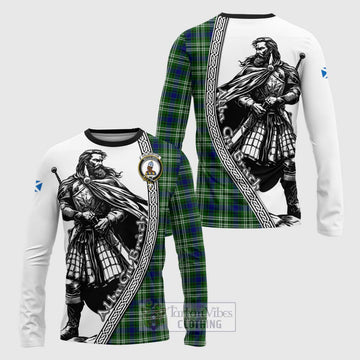 Haliburton Tartan Clan Crest Long Sleeve T-Shirt with Highlander Warrior Celtic Style Unisex - Tartan Vibes Clothing