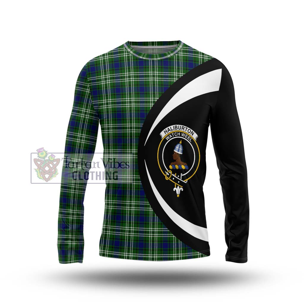 Haliburton Tartan Long Sleeve T-Shirt with Family Crest Circle Style Unisex - Tartan Vibes Clothing
