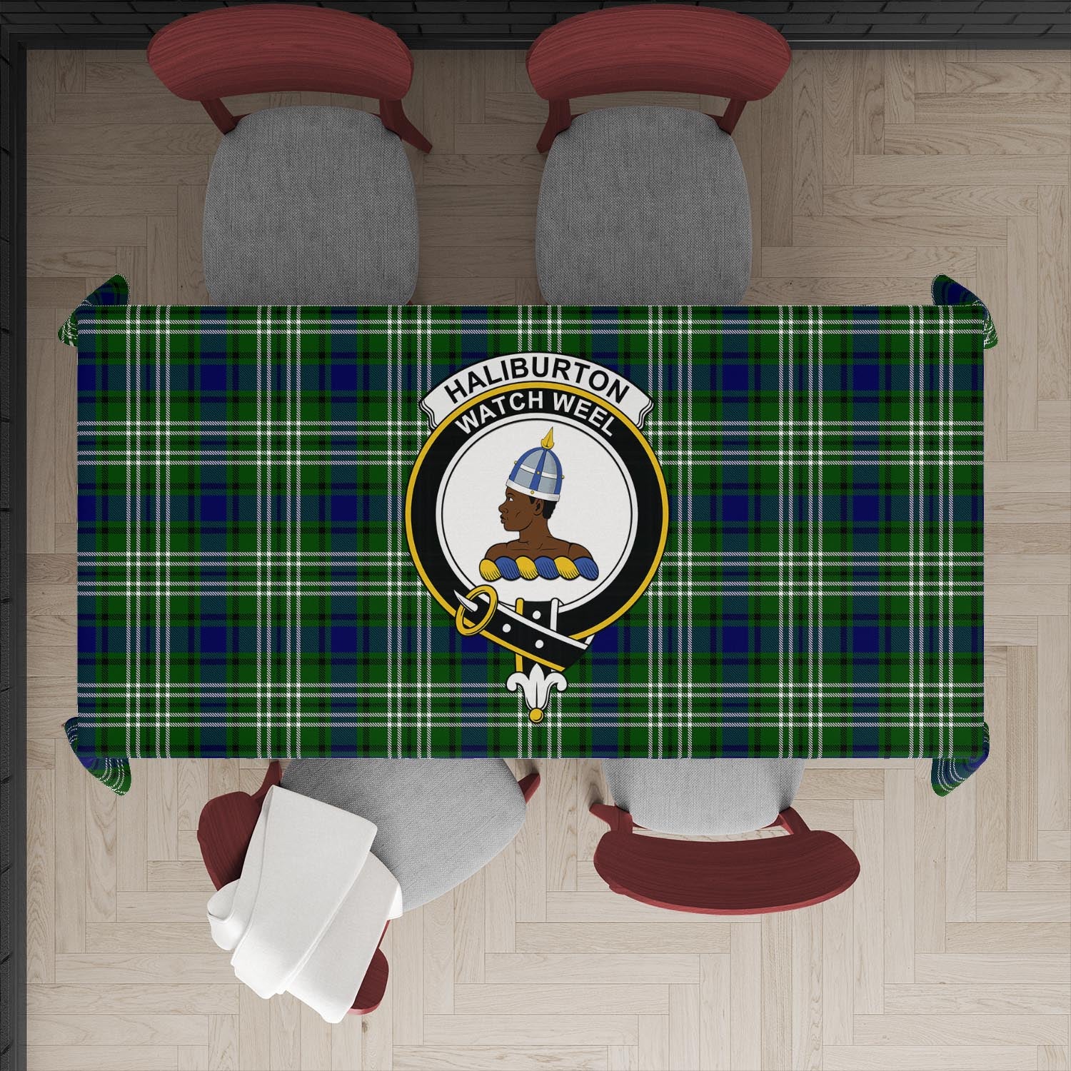 Haliburton Tartan Tablecloth with Family Crest XL 57.1"x70.9"(145x180cm) - Tartan Vibes Clothing