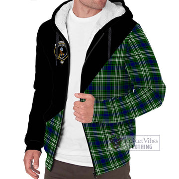 Haliburton Tartan Sherpa Hoodie with Family Crest and Military Logo Style Unisex S - Tartan Vibes Clothing