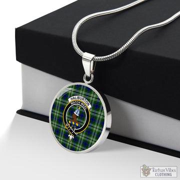 Haliburton Tartan Circle Necklace with Family Crest