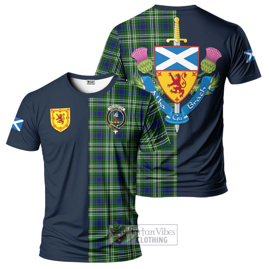 Haliburton Tartan T-Shirt Alba with Scottish Lion Royal Arm Half Style Kid's Shirt - Tartan Vibes Clothing