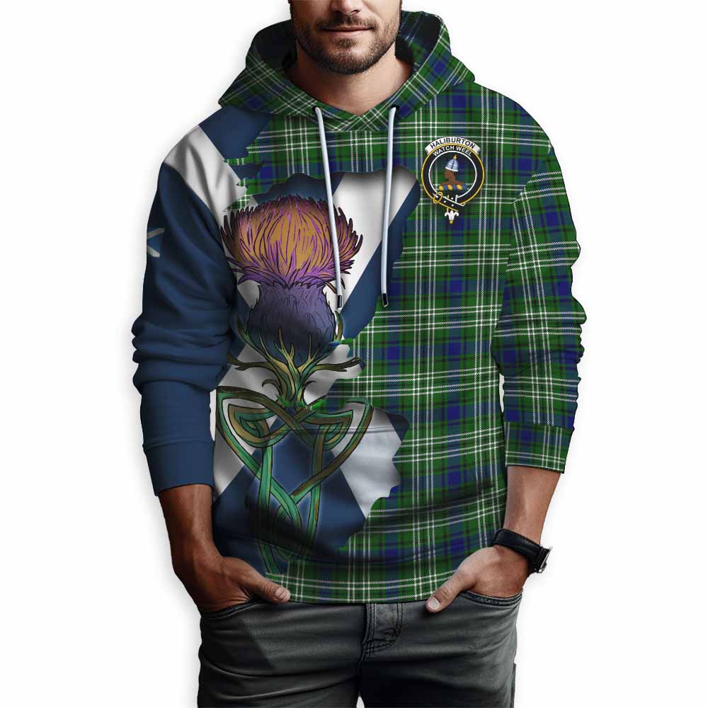 Haliburton Tartan Family Crest Hoodie Scottish Thistle Celtic Inspired Pullover Hoodie - Tartan Vibes Clothing