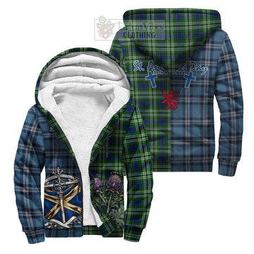 Haliburton Tartan Sherpa Hoodie Happy St. Andrew's Day Half Tartan Style Unisex S - Tartan Vibes Clothing