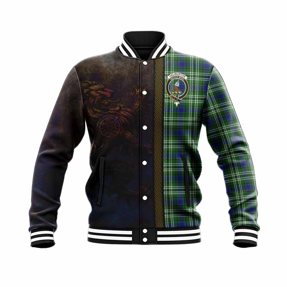 Haliburton Tartan Family Crest Baseball Jacket Alba Gu Brath Be Brave Lion Ancient Style Unisex - Tartan Vibes Clothing