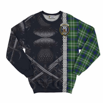 Haliburton Tartan Sweatshirt with Family Crest Cross Sword Thistle Celtic Vibes Unisex - Tartan Vibes Clothing