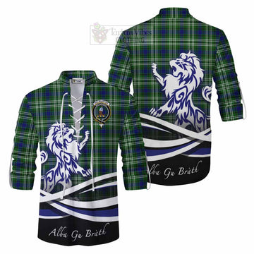 Haliburton Tartan Ghillie Kilt Shirt with Alba Gu Brath Regal Lion Emblem Men - Tartan Vibes Clothing