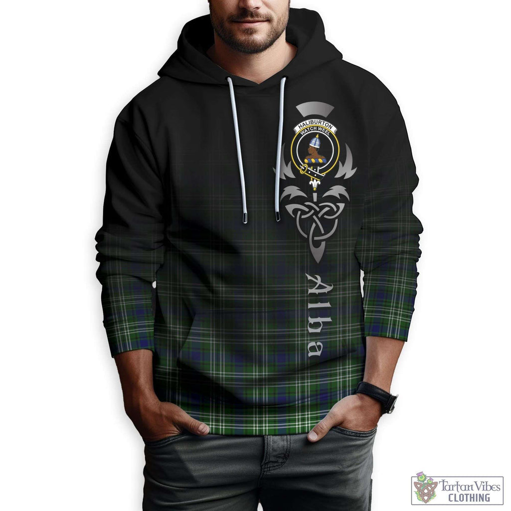 Haliburton Tartan Hoodie Featuring Alba Gu Brath Family Crest Celtic Inspired Zip Hoodie - Tartan Vibes Clothing