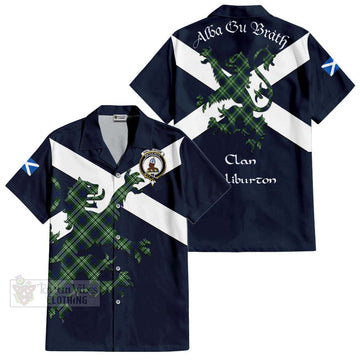 Haliburton Tartan Lion Rampant Hawaiian Shirt Proudly Display Your Heritage with Alba Gu Brath and Clan Name Kid - Tartan Vibes Clothing