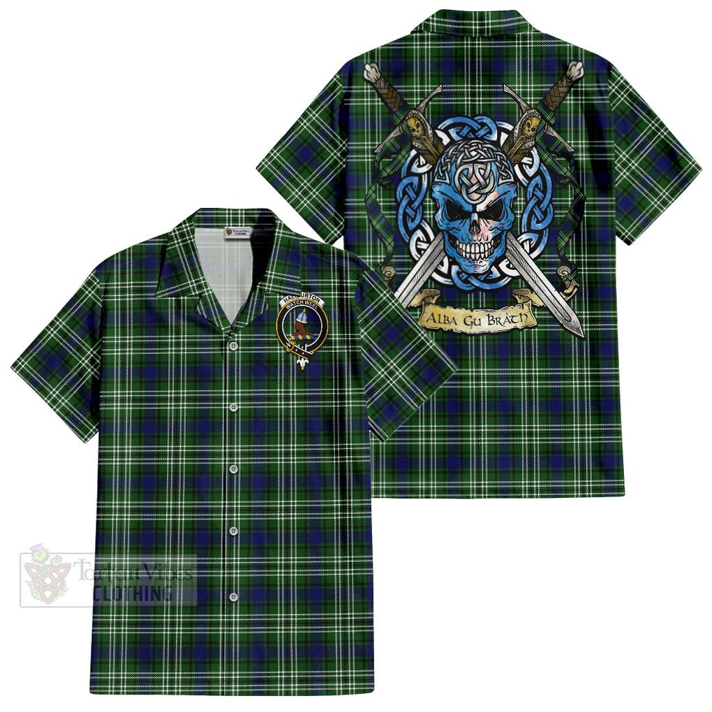 Haliburton Tartan Hawaiian Shirt with Family Crest Celtic Skull Style Kid - Tartan Vibes Clothing