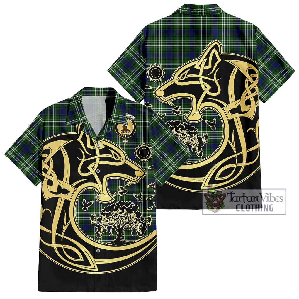 Haliburton Tartan Hawaiian Shirt with Family Crest Celtic Wolf Style Kid - Tartan Vibes Clothing