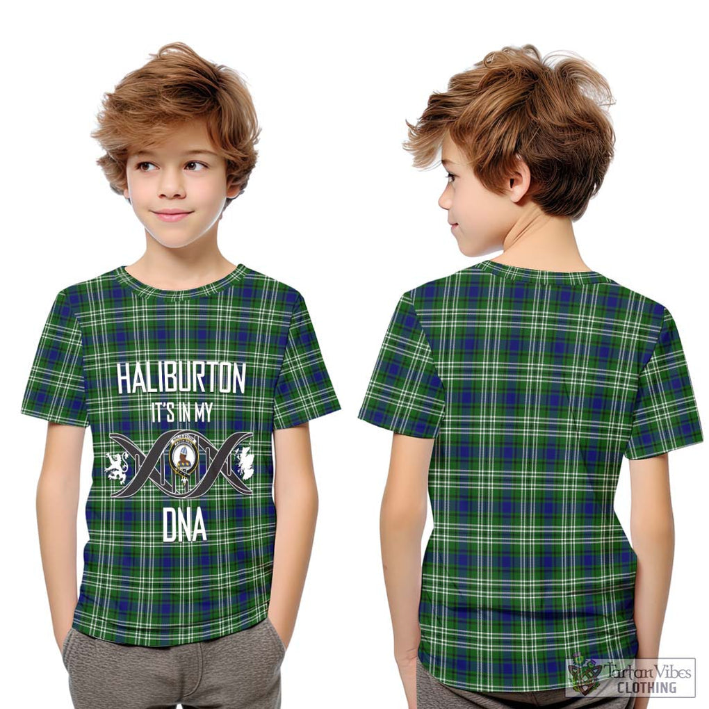 Haliburton Tartan Kid T-Shirt with Family Crest DNA In Me Style Youth XL Size14 - Tartan Vibes Clothing
