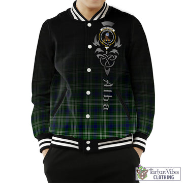 Haliburton Tartan Baseball Jacket Featuring Alba Gu Brath Family Crest Celtic Inspired Unisex - Tartan Vibes Clothing