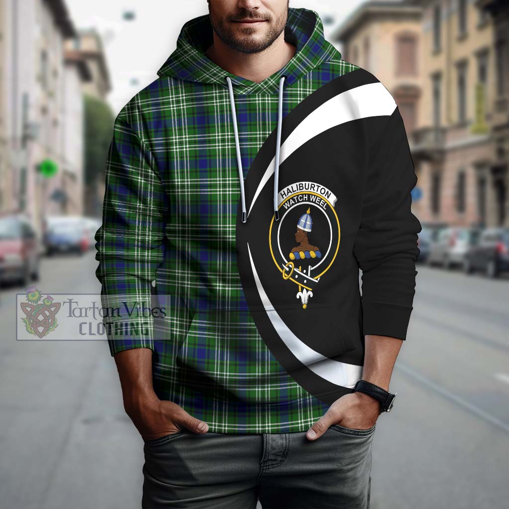 Haliburton Tartan Hoodie with Family Crest Circle Style Zip Hoodie - Tartan Vibes Clothing