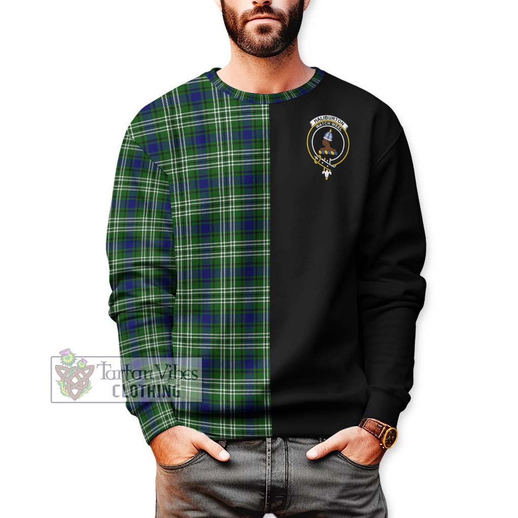 Haliburton Tartan Sweatshirt with Family Crest and Half Of Me Style Unisex - Tartan Vibes Clothing