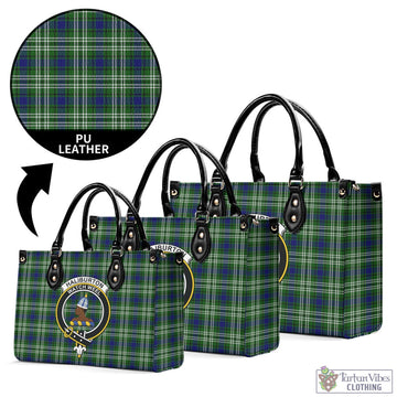 Haliburton Tartan Luxury Leather Handbags with Family Crest L - Tartan Vibes Clothing