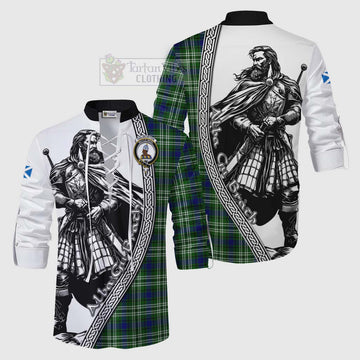 Haliburton Tartan Clan Crest Ghillie Kilt Shirt with Highlander Warrior Celtic Style Men - Tartan Vibes Clothing