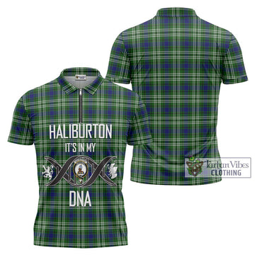 Haliburton Tartan Zipper Polo Shirt with Family Crest DNA In Me Style Unisex - Tartanvibesclothing Shop