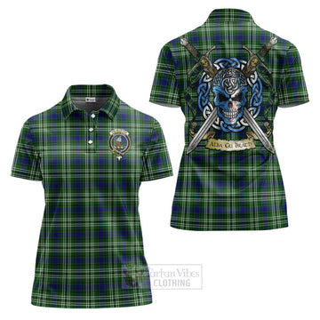 Haliburton Tartan Women's Polo Shirt with Family Crest Celtic Skull Style Women - Tartan Vibes Clothing