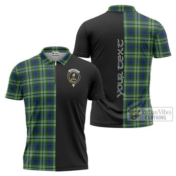 Haliburton Tartan Zipper Polo Shirt with Family Crest and Half Of Me Style Unisex - Tartan Vibes Clothing