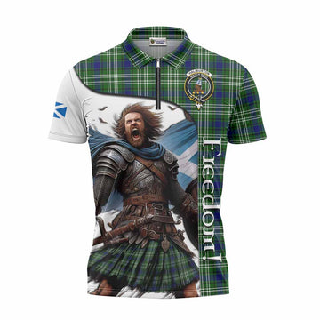 Haliburton Crest Tartan Zipper Polo Shirt Inspired by the Freedom of Scottish Warrior Unisex - Tartan Vibes Clothing