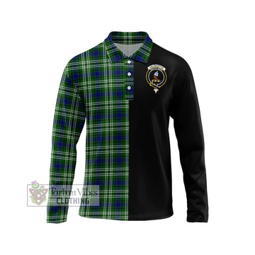 Haliburton Tartan Long Sleeve Polo Shirt with Family Crest and Half Of Me Style Unisex - Tartan Vibes Clothing