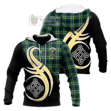 Haliburton Tartan Knitted Hoodie with Family Crest and Celtic Symbol Style Unisex Knitted Pullover Hoodie - Tartan Vibes Clothing