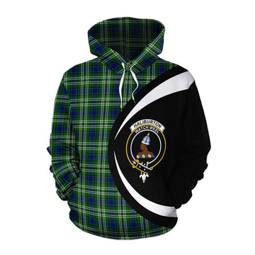 Haliburton Tartan Cotton Hoodie with Family Crest Circle Style Pullover Hoodie XS - Tartan Vibes Clothing