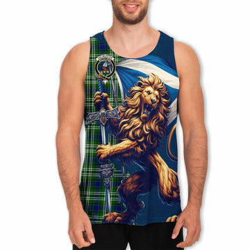 Haliburton Tartan Family Crest Men's Tank Top with Scottish Majestic Lion Men - Tartan Vibes Clothing