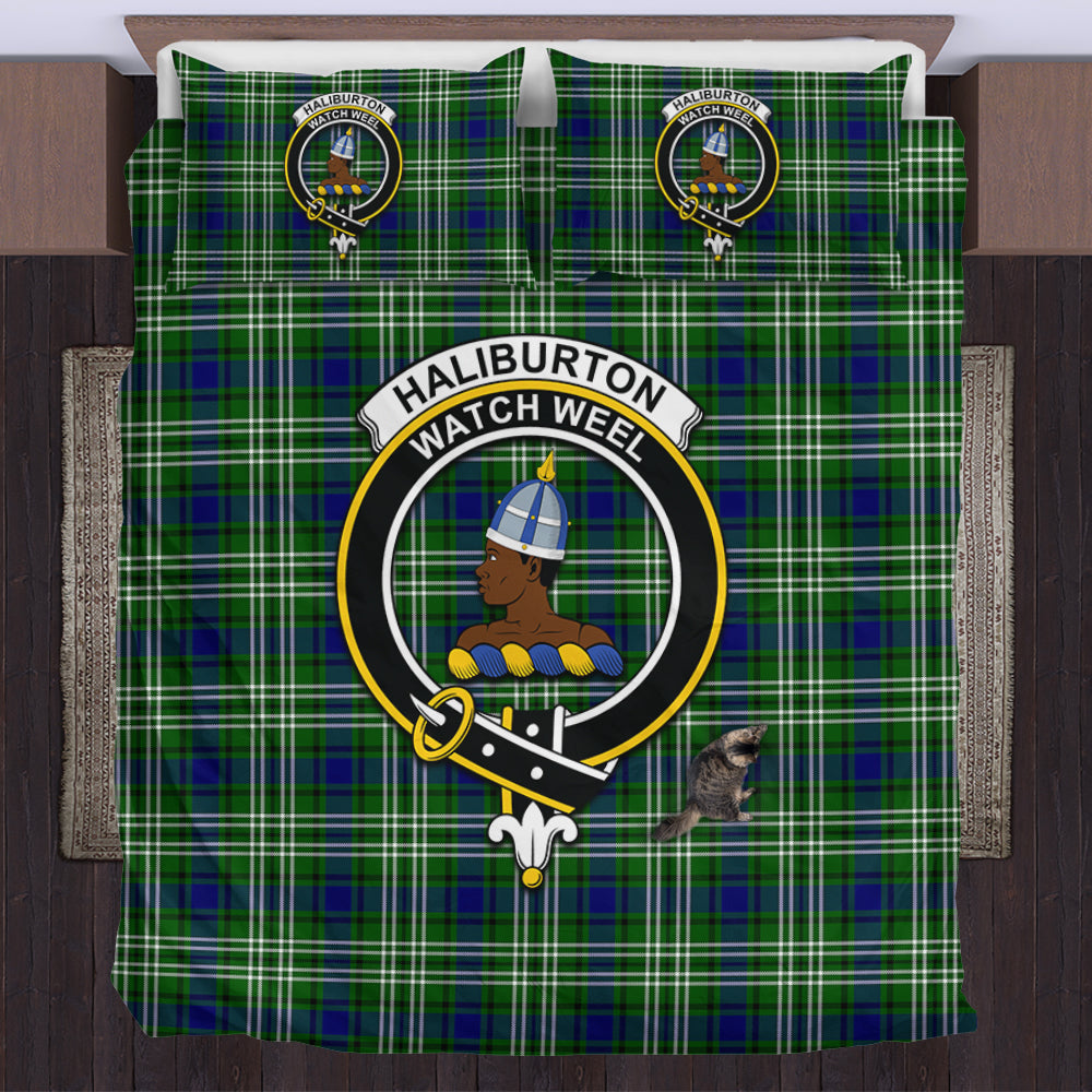 Haliburton Tartan Bedding Set with Family Crest US Bedding Set - Tartan Vibes Clothing