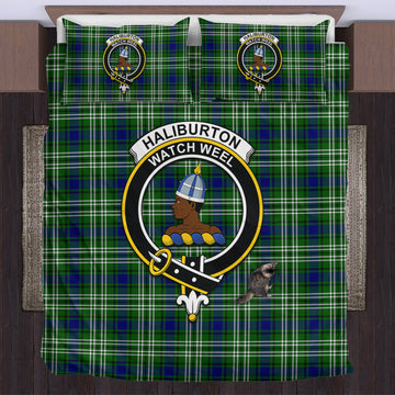 Haliburton Tartan Bedding Set with Family Crest US Bedding Set - Tartan Vibes Clothing