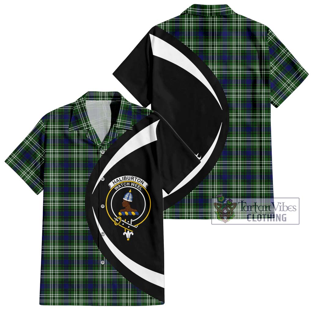 Haliburton Tartan Hawaiian Shirt with Family Crest Circle Style Kid - Tartan Vibes Clothing