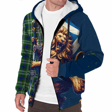 Haliburton Tartan Family Crest Sherpa Hoodie with Scottish Majestic Lion Unisex S - Tartan Vibes Clothing
