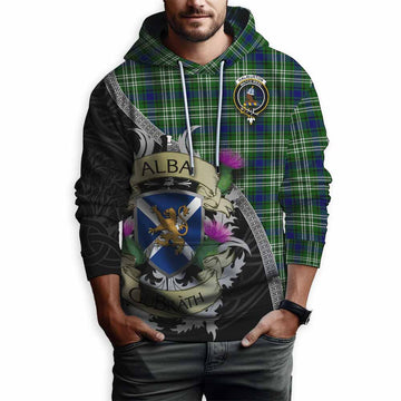 Haliburton Tartan Family Crest Hoodie Lion Rampant Royal Thistle Shield Celtic Inspired Pullover Hoodie - Tartan Vibes Clothing