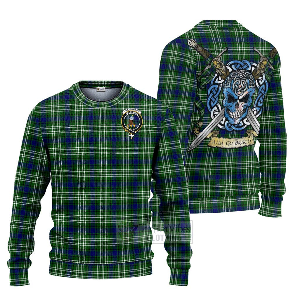 Haliburton Tartan Ugly Sweater with Family Crest Celtic Skull Style Unisex - Tartan Vibes Clothing