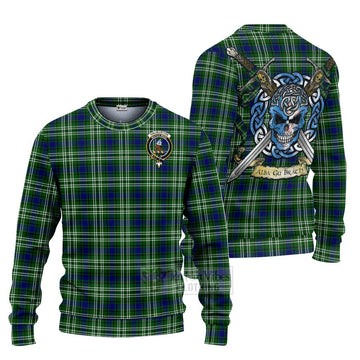 Haliburton Tartan Ugly Sweater with Family Crest Celtic Skull Style Unisex - Tartan Vibes Clothing