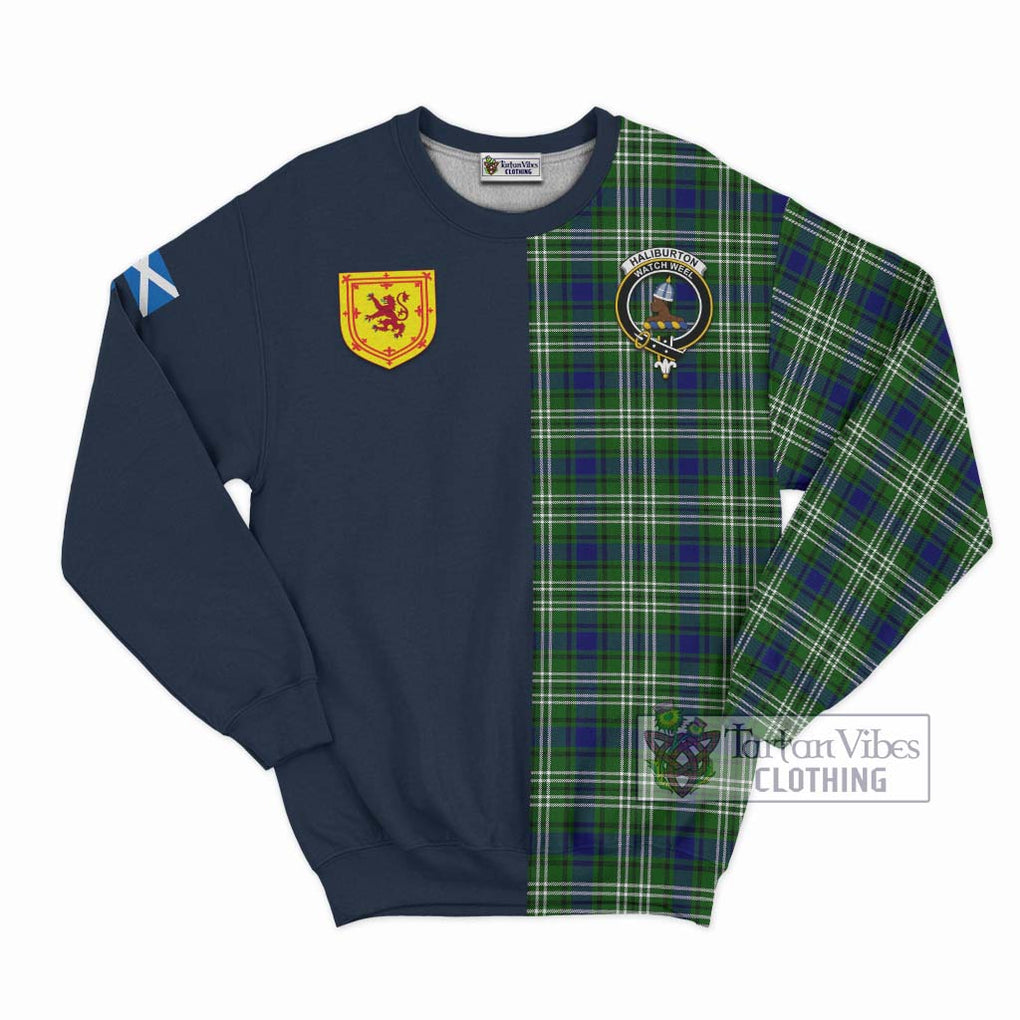 Haliburton Tartan Sweatshirt Alba with Scottish Lion Royal Arm Half Style Unisex - Tartan Vibes Clothing
