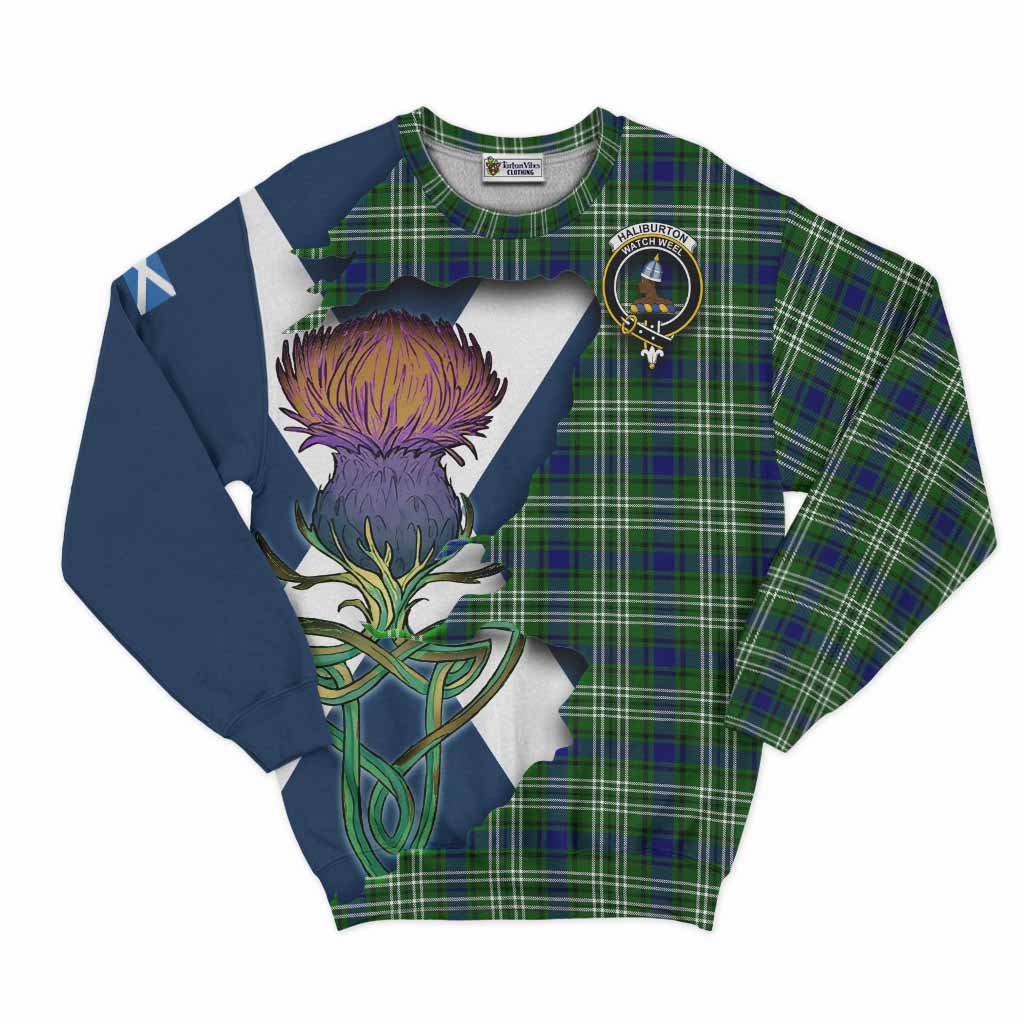 Haliburton Tartan Family Crest Sweatshirt Scottish Thistle Celtic Inspired Unisex - Tartan Vibes Clothing
