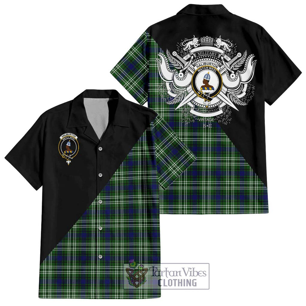 Haliburton Tartan Hawaiian Shirt with Family Crest and Military Logo Style Kid - Tartan Vibes Clothing