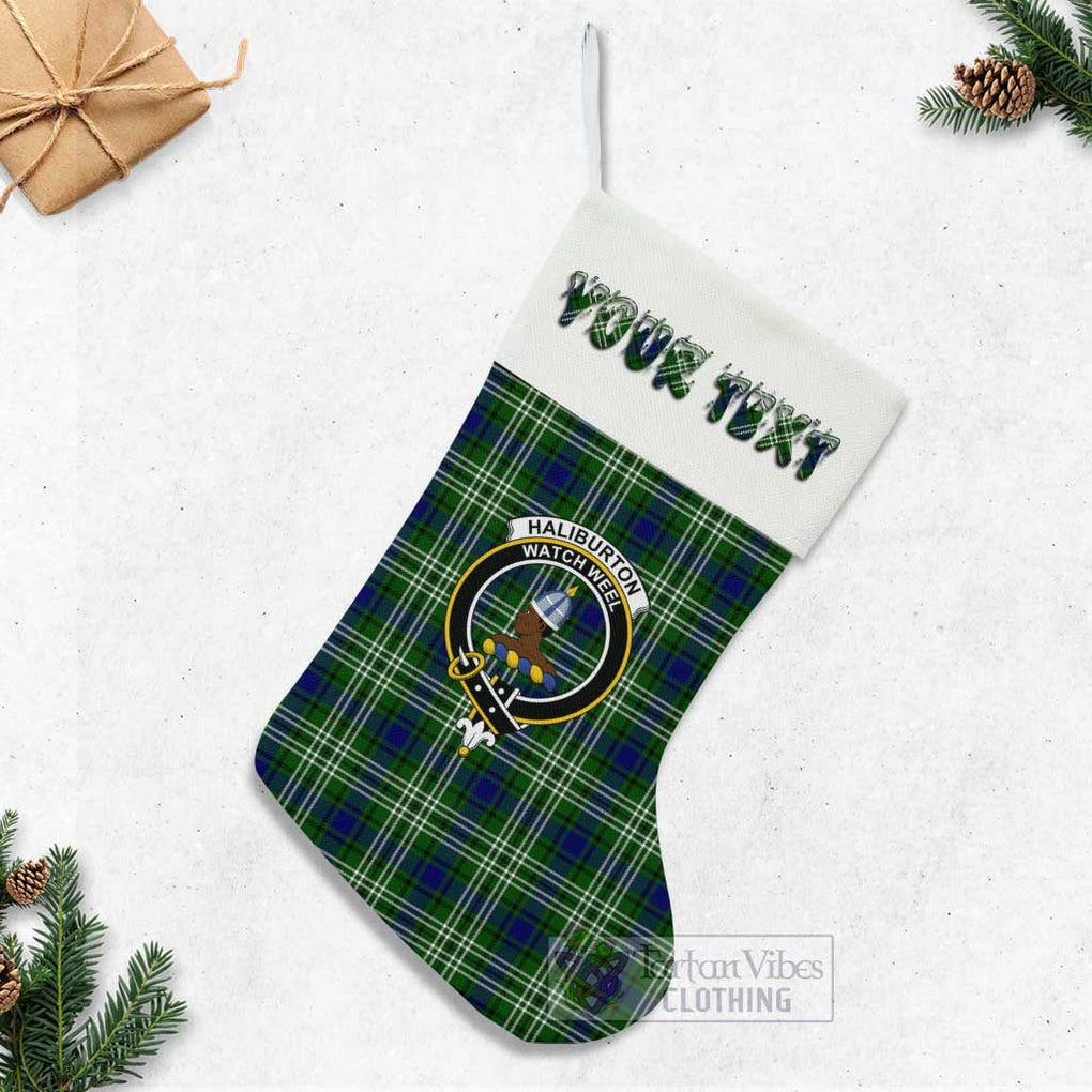 Haliburton Tartan Family Crest Christmas Stocking with Personalized Text - Tartan Vibes Clothing
