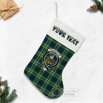 Haliburton Tartan Family Crest Christmas Stocking with Personalized Text - Tartan Vibes Clothing
