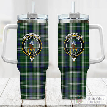 Haliburton Tartan Tumbler with Handle with Family Crest One Size 40 OZ - Tartan Vibes Clothing