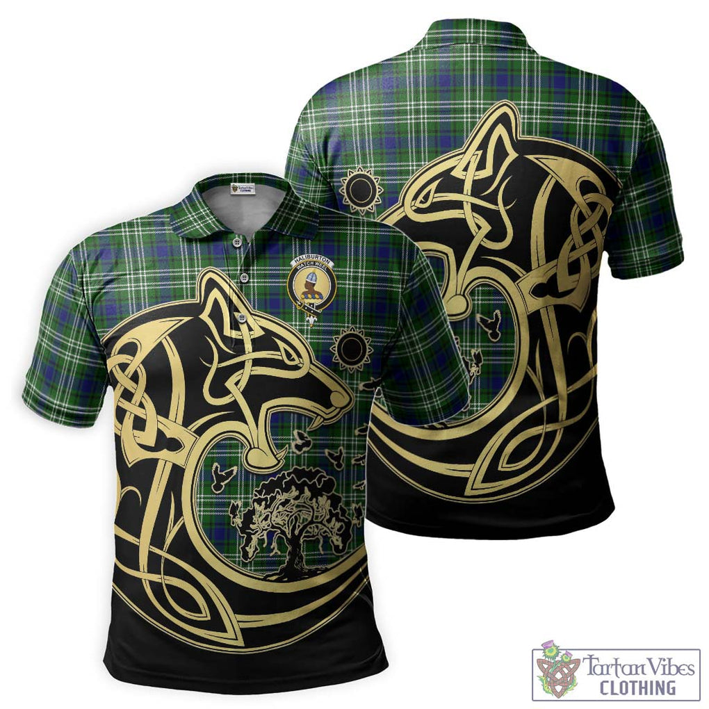 Haliburton Tartan Polo Shirt with Family Crest Celtic Wolf Style Kid - Tartan Vibes Clothing