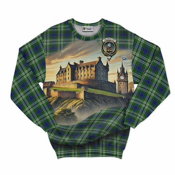Haliburton Tartan Family Crest Sweatshirt with Scottish Ancient Castle Style Unisex - Tartan Vibes Clothing